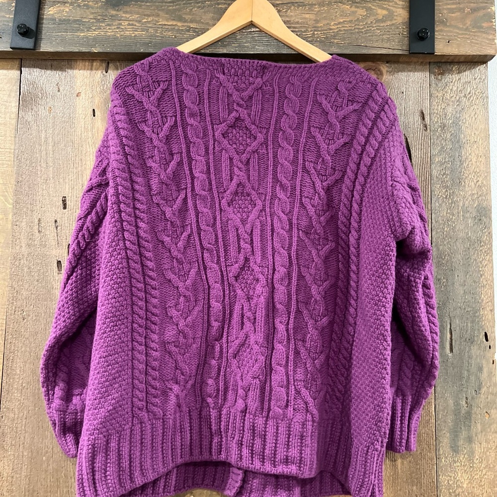 Aran Crafts Sweater Womens Plum Merino Wool Cardigan Size XL - Picture 7 of 9